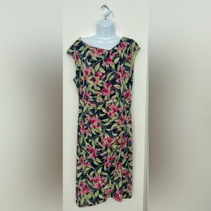 Floral Faux Wrap Knee Length Dress Size L